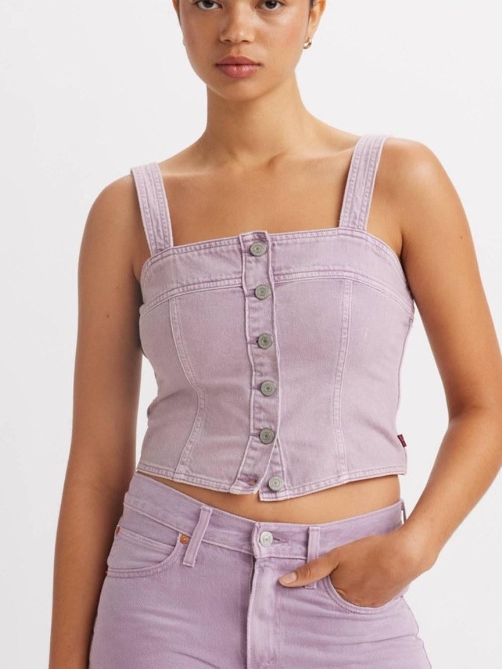 Levi’s Drea Denim Button-Front Tank Top in Lavender Size S
